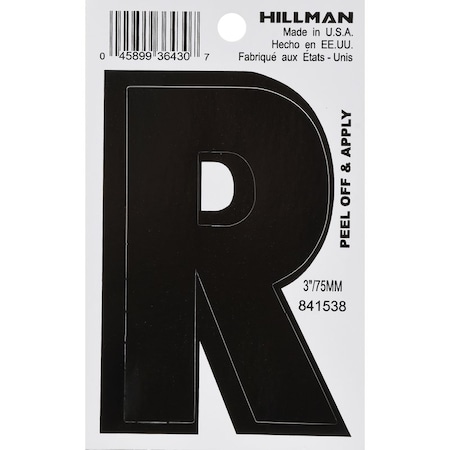 3 In. Black Vinyl Self-Adhesive Letter R 1 Pc, 6PK